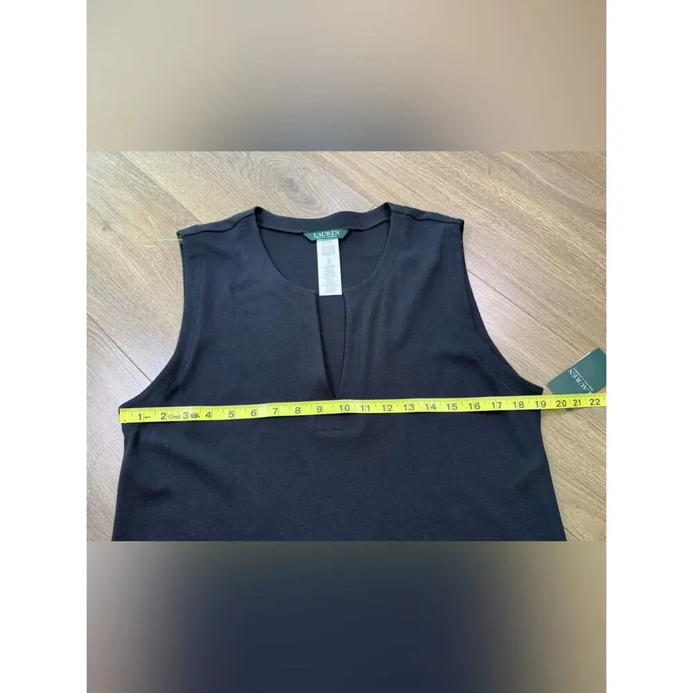 NWT Lauren Ralph Lauren Black Tunic Swim Cover Up Mini Dress Gold Buttons Large